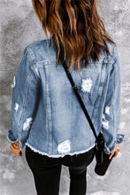 Load image into Gallery viewer, Raw Hem Sky Blue Jean Jacket
