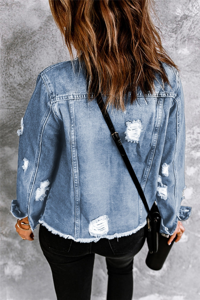 Raw Hem Sky Blue Jean Jacket