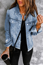 Load image into Gallery viewer, Raw Hem Sky Blue Jean Jacket
